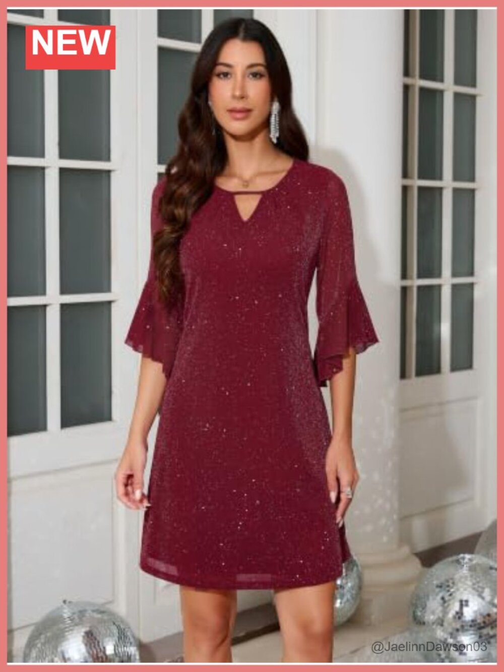 Womens Sparkly Sequin Cocktail Dress 3/4 Bell Sleeve A Line Wedding Guest - Picture 4 of 5